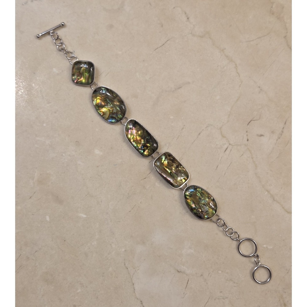 Stunning Vintage Lucas Lameth Sterling Silver Freeform Abalone Shell Bracelet - Picture 2 of 6